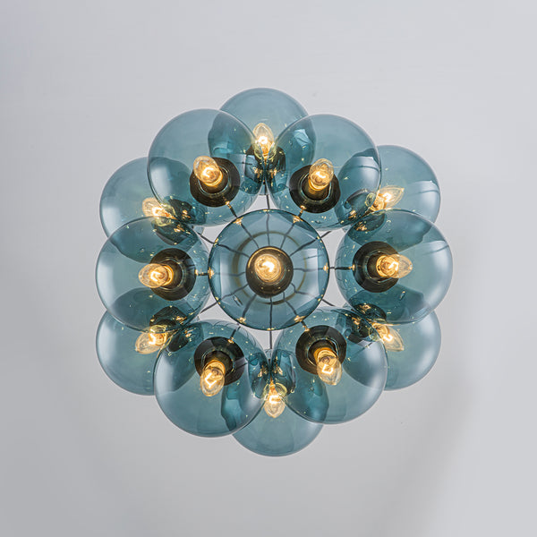 Multi-globe 13-Light Smoky Teal Cluster Bubble Glass Pendant