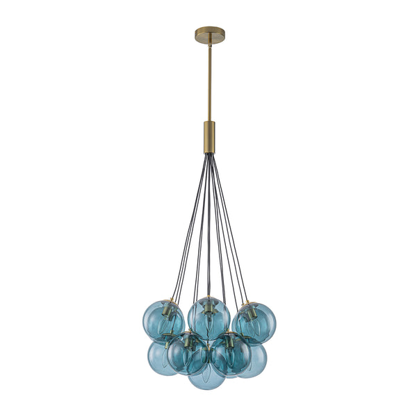 Multi-globe 13-Light Smoky Teal Cluster Bubble Glass Pendant
