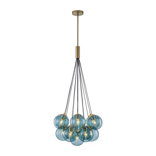 Multi-globe 13-Light Smoky Teal Cluster Bubble Glass Pendant