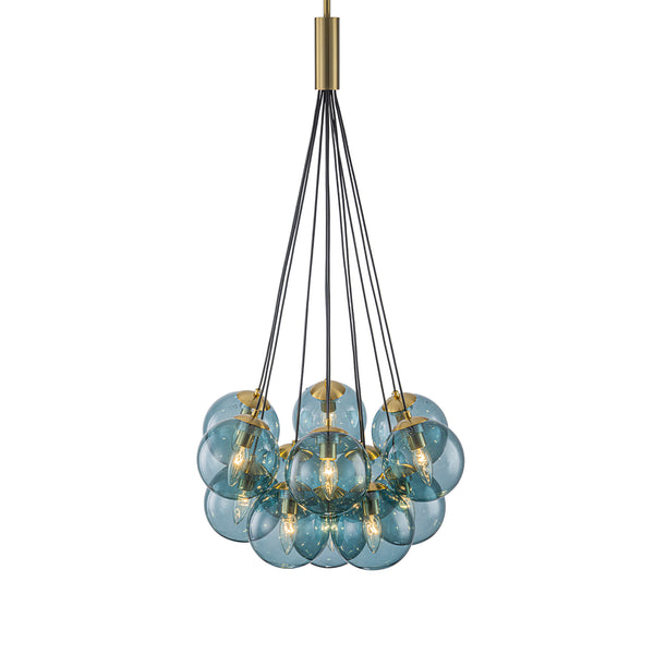 Multi-globe 13-Light Smoky Teal Cluster Bubble Glass Pendant
