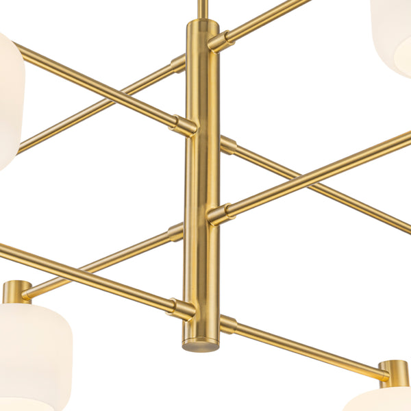8-Light Branch Linear Frosted White Glass Tiered Chandelier
