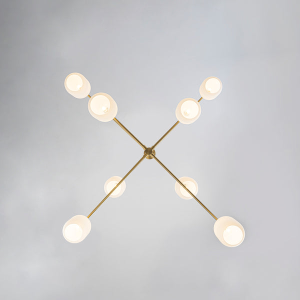 8-Light Branch Linear Frosted White Glass Tiered Chandelier