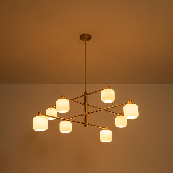 8-Light Branch Linear Frosted White Glass Tiered Chandelier