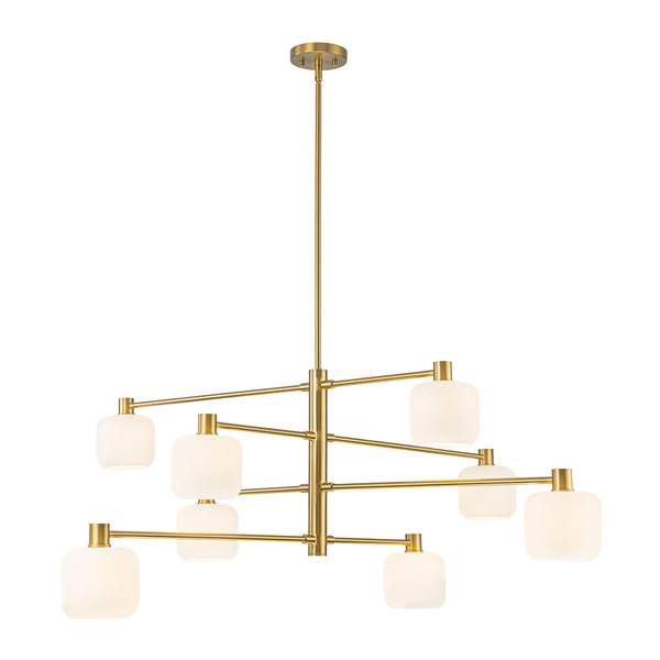8-Light Branch Linear Frosted White Glass Tiered Chandelier