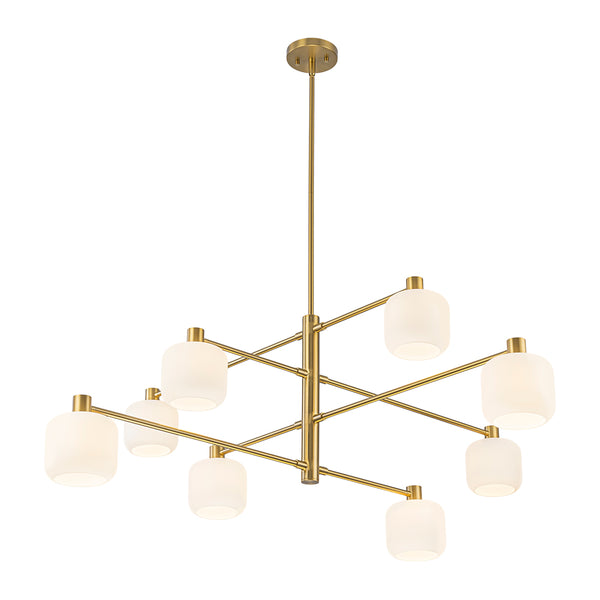 8-Light Branch Linear Frosted White Glass Tiered Chandelier