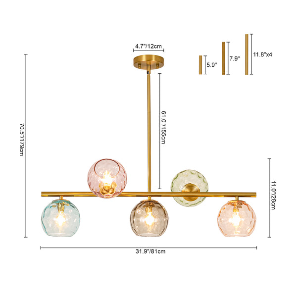 Multi‑Color 5-Light Hammered Glass Bubble Linear Pendant