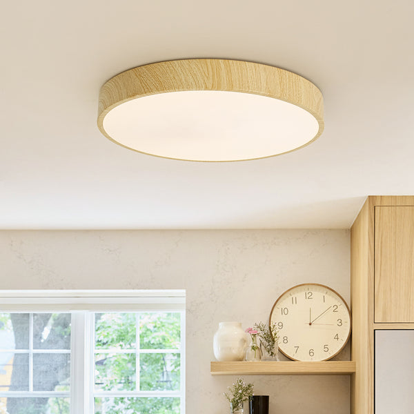 Nordic Faux Wood Grain 5CCT Dimmable LED Round Flush Mount