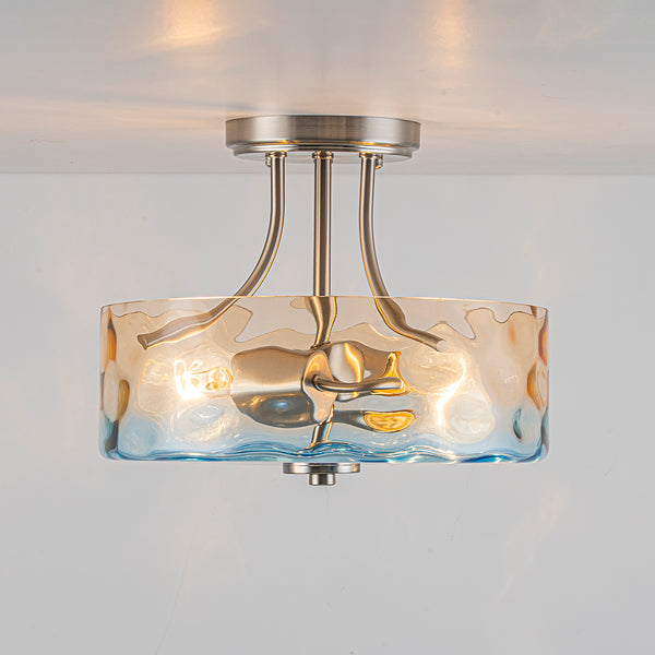 Ombre 2-Light Hammer Glass Drum Semi-Flush Mount