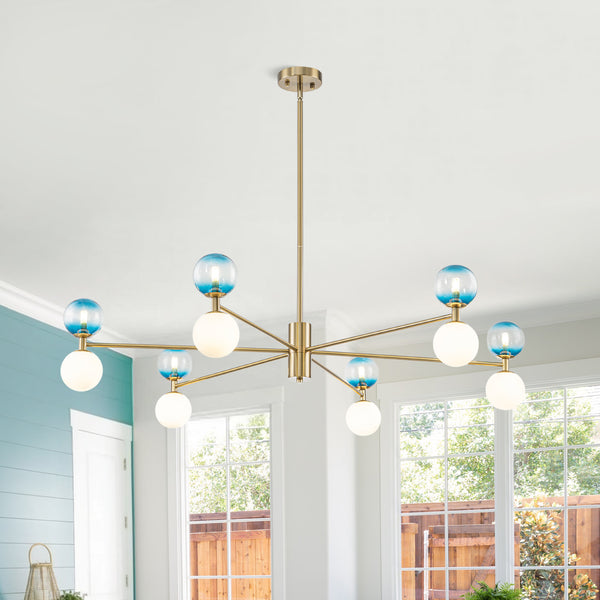 Ornate Glam 12-Light Blue Mixed Frosted Glass Sphere Chandelier