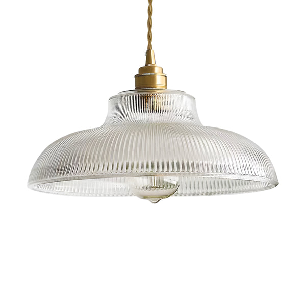 Retro 1-Light Dome Ribbed Glass Saucer Pendant