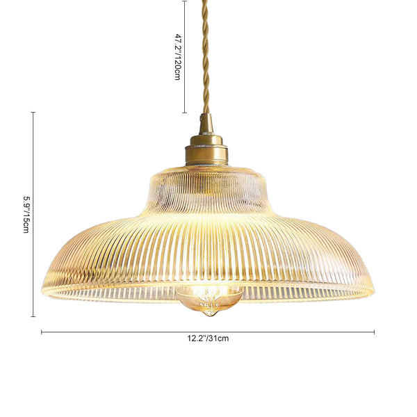 Retro 1-Light Dome Ribbed Glass Saucer Pendant