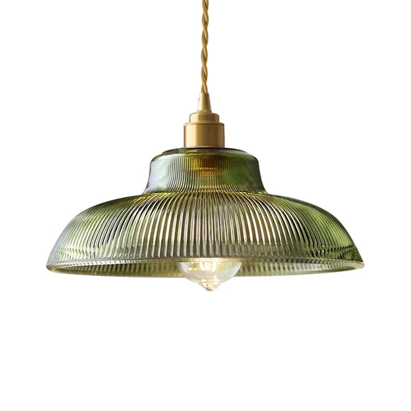 Retro 1-Light Dome Ribbed Glass Saucer Pendant