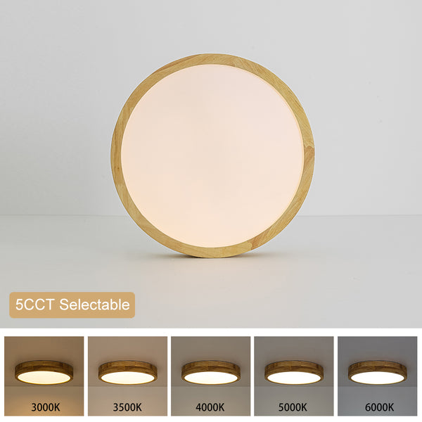 Scandinavia Wooden 5CCT Dimmable LED Round Flush Mount