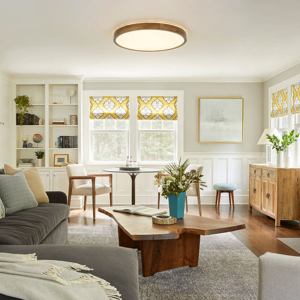 Scandinavian Round Wood Dimmable LED Flush Mount