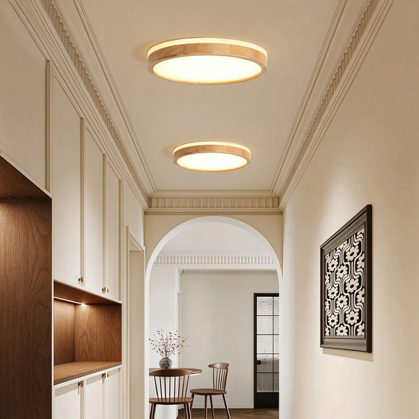 Scandinavian Wooden Round Dimmable LED Flush Mount