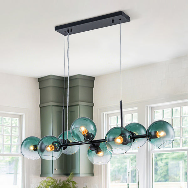 Sculptural 8-Light Staggered Gradient Glass Island Chandelier