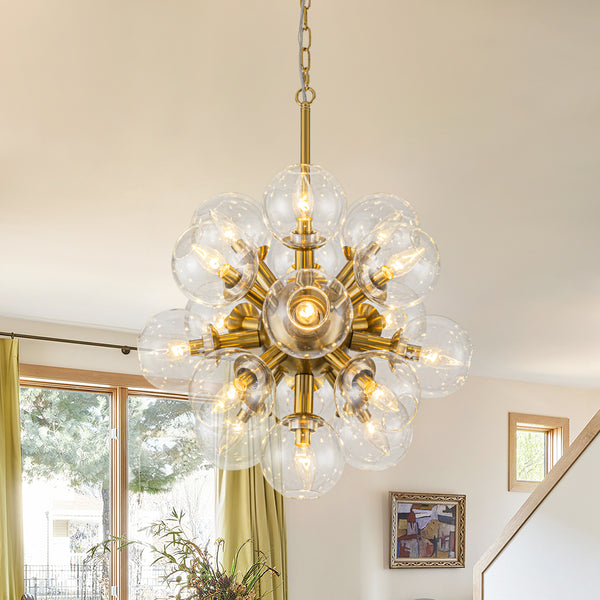 Sleek Modern 17-Light Hand-blown Glass Firework Sphere Chandelier