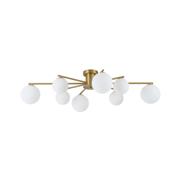 Sputnik Brass 8-Light Frosted Glass Sphere Semi-flush Mount