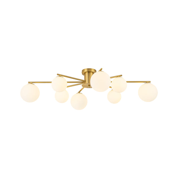 Sputnik Brass 8-Light Frosted Glass Sphere Semi-flush Mount