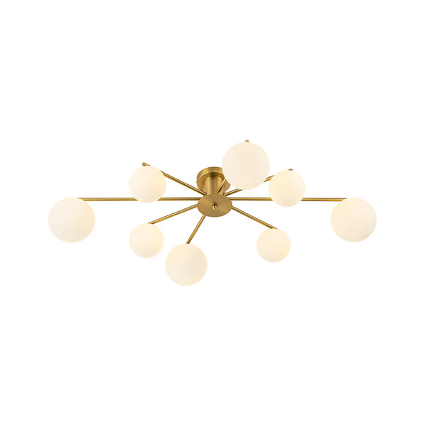 Sputnik Brass 8-Light Frosted Glass Sphere Semi-flush Mount