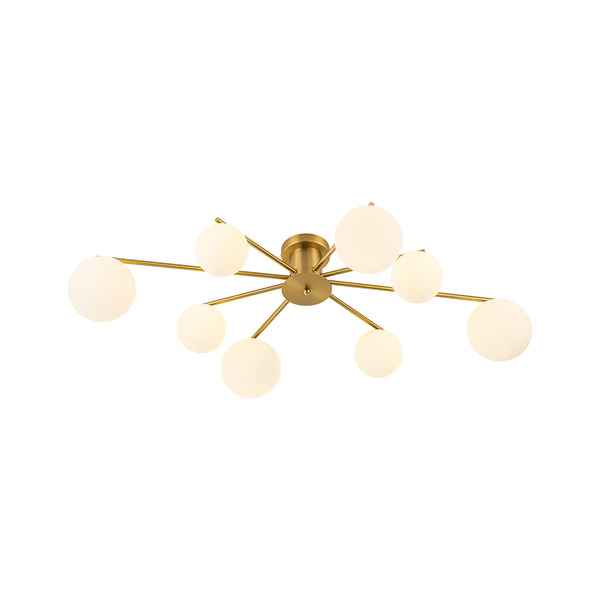 Sputnik Brass 8-Light Frosted Glass Sphere Semi-flush Mount