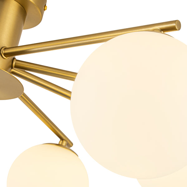 Sputnik Brass 8-Light Frosted Glass Sphere Semi-flush Mount