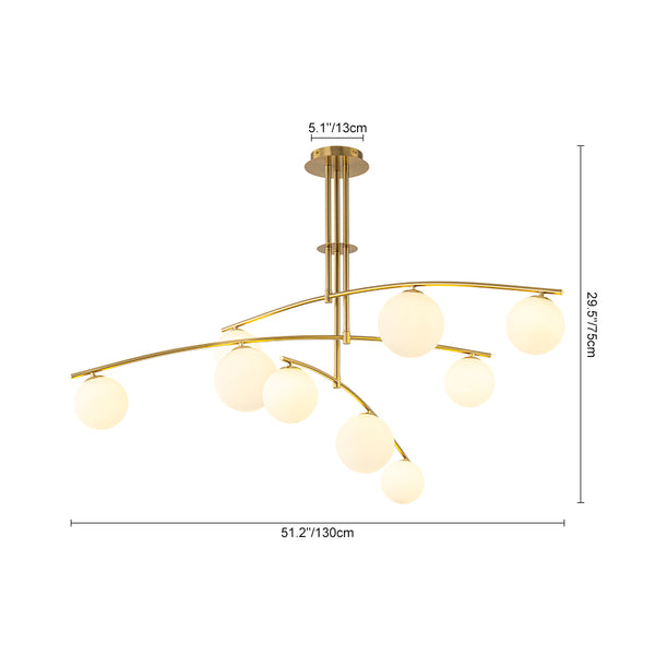 Stylish Modern 9-Light Branch Glass Globe Semi Flush Mount