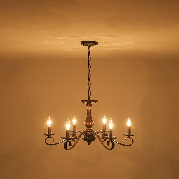 French Country 6-Light Rubbed Bronze Candle-style Semi-flush Chandelier