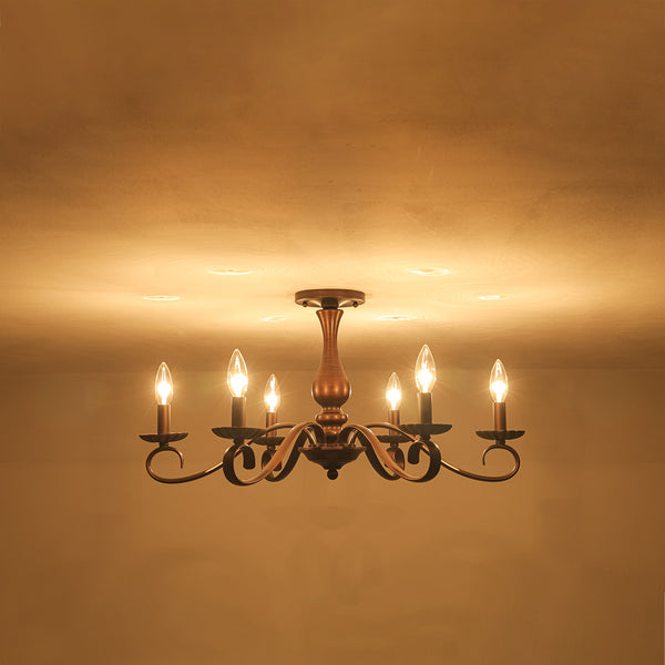 French Country 6-Light Rubbed Bronze Candle-style Semi-flush Chandelier
