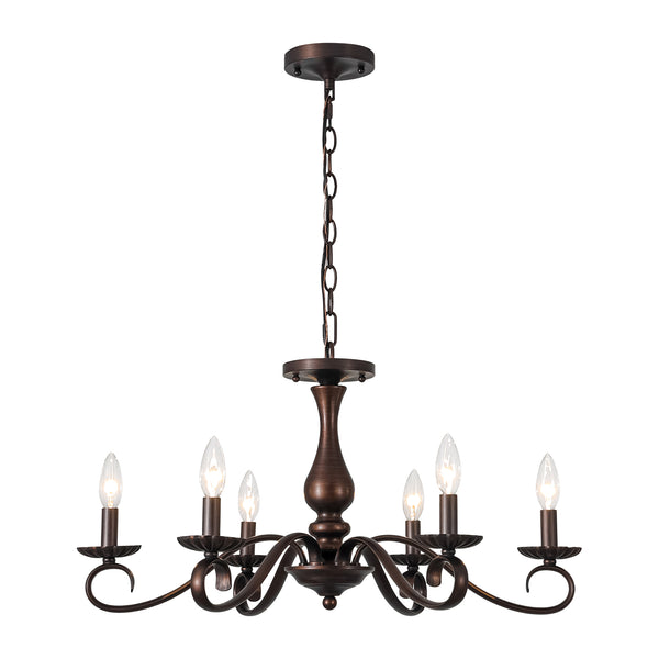 French Country 6-Light Rubbed Bronze Candle-style Semi-flush Chandelier
