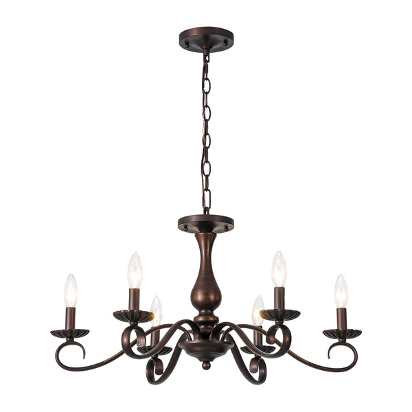 French Country 6-Light Rubbed Bronze Candle-style Semi-flush Chandelier