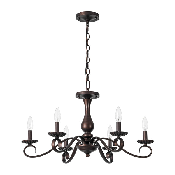 French Country 6-Light Rubbed Bronze Candle-style Semi-flush Chandelier