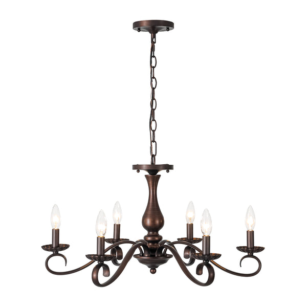 French Country 6-Light Rubbed Bronze Candle-style Semi-flush Chandelier