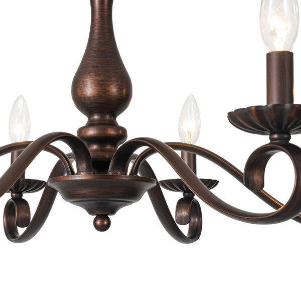 French Country 6-Light Rubbed Bronze Candle-style Semi-flush Chandelier