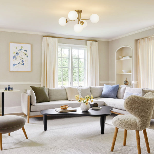 Unique 5-Light Milk Glass Sputnik Semi-Flush Mount
