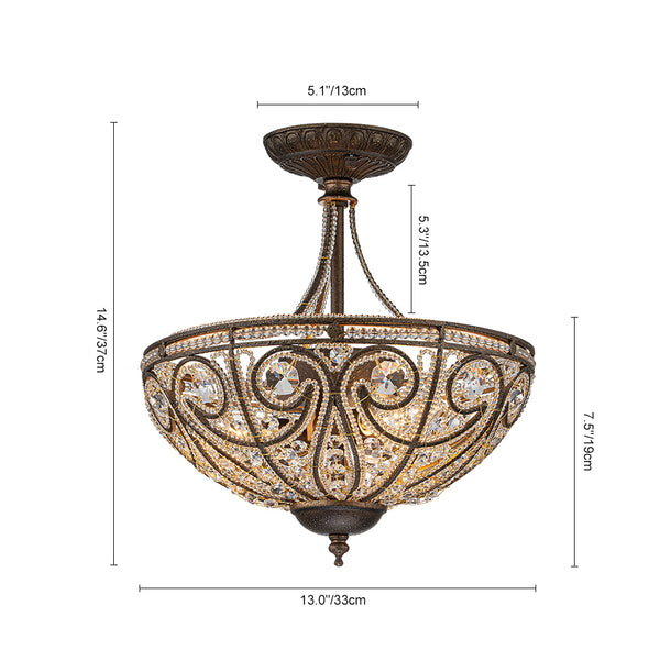 Vintage Luxe 3-Light Bronze Crystal Semi-Flush Mount