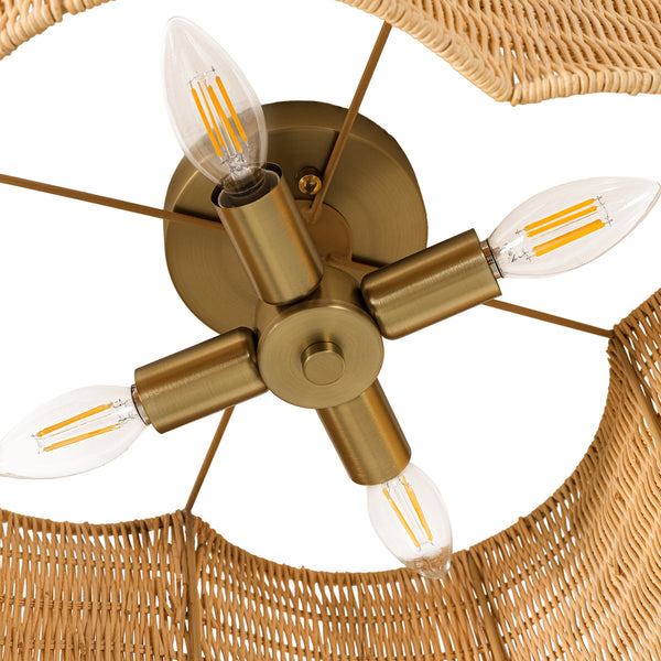 4-Lobed Scalloped Drum Rattan Semi-flush Mount