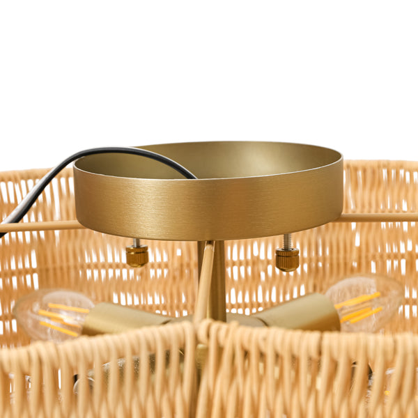4-Lobed Scalloped Drum Rattan Semi-flush Mount