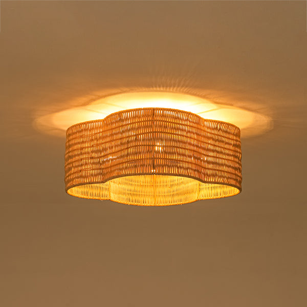 4-Lobed Scalloped Drum Rattan Semi-flush Mount