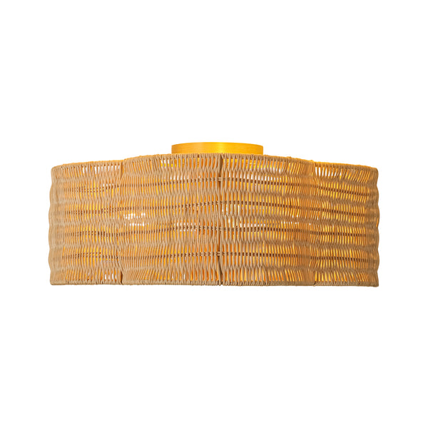 4-Lobed Scalloped Drum Rattan Semi-flush Mount