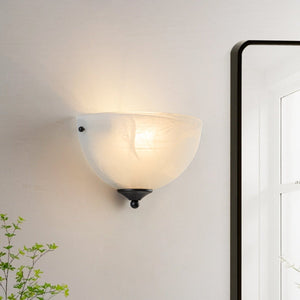 Chandelierias-1-Light Black Alabaster Bell Glass Half-Moon Wall Sconce-Wall Light-Matte Black-1-Pack