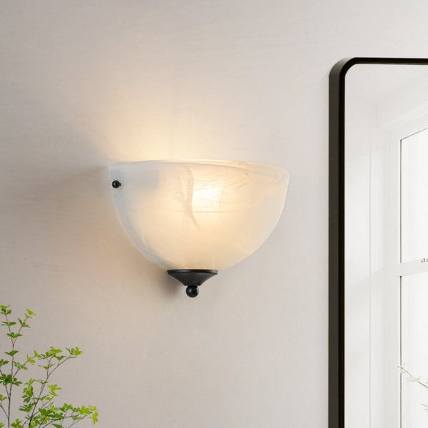 Chandelierias-1-Light Black Alabaster Bell Glass Half-Moon Wall Sconce-Wall Light-Matte Black-1-Pack