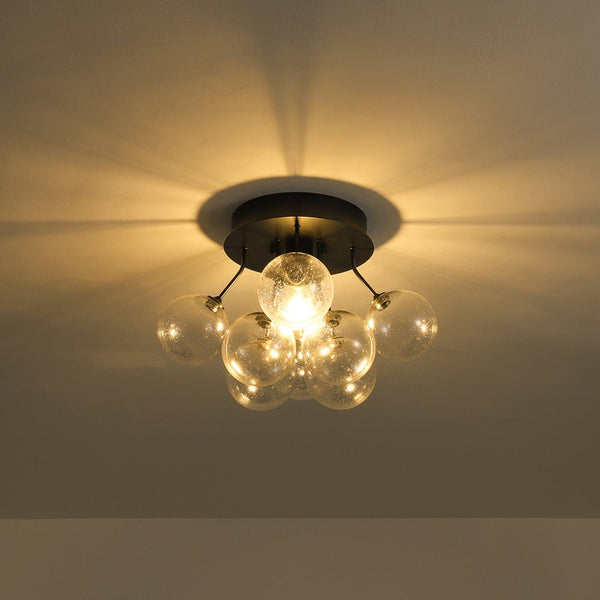 Chandelierias - 1 - Light Contemporary Cluster Seedy Glass Semi - flush Mount - Semi Flush - Black - 