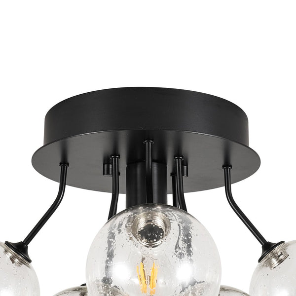 Chandelierias - 1 - Light Contemporary Cluster Seedy Glass Semi - flush Mount - Semi Flush - Black - 