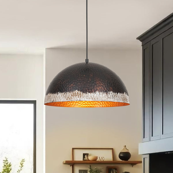 Chandelierias-1-Light Distressed Hammered Domed Pendant-Pendants-15.7 in-