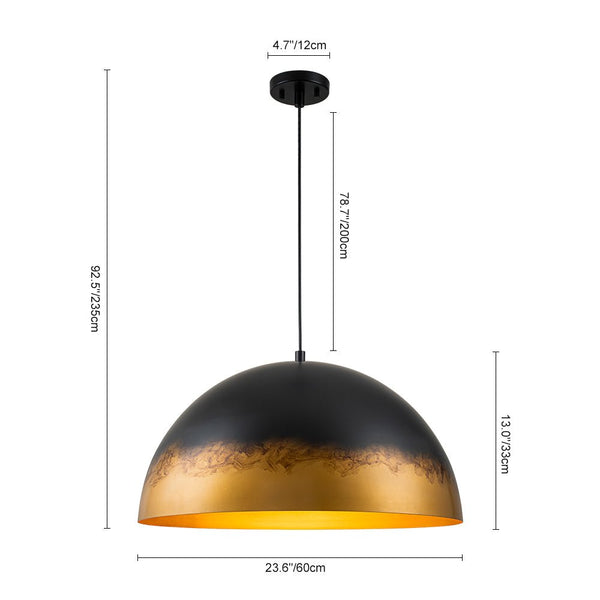 Chandelierias-1-Light Distressed Ombré Oversized Domed Pendant-Pendants-Ombré Black-to-gold-