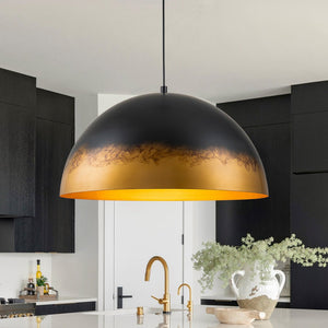 Chandelierias-1-Light Distressed Ombré Oversized Domed Pendant-Pendants-Ombré Black-to-gold-