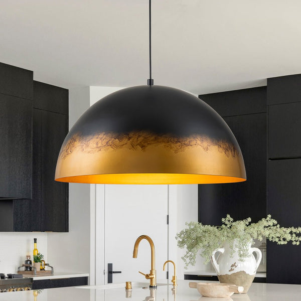 Chandelierias-1-Light Distressed Ombré Oversized Domed Pendant-Pendants-Ombré Black-to-gold-