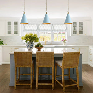 Chandelierias - 1 - Light Lake Blue Long Flared Shade Hanging Pendant - Pendants - Brass & Blue - 1 - Pack