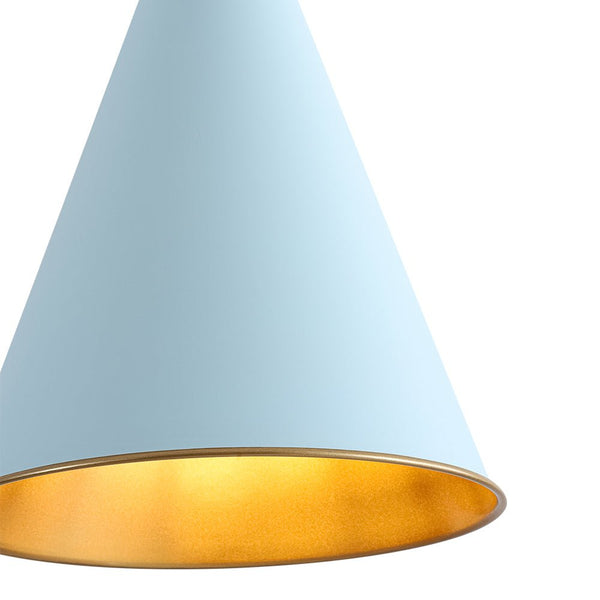 Chandelierias - 1 - Light Lake Blue Long Flared Shade Hanging Pendant - Pendants - Brass & Blue - 2 - Pack